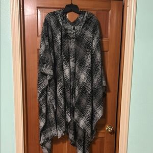 Lane Bryant Black and Gray Plaid Poncho